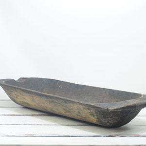 Antique 19th C Primitive Hand Carved 44.75&quot; Wood Dough Trencher Bowl Folk Art Repaired