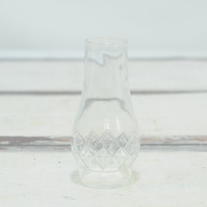 Vintage Small Clear 5”H Glass ChimneyGlobe Shade for Mini Hurricane Oil Lamp Embossed Diamond Design