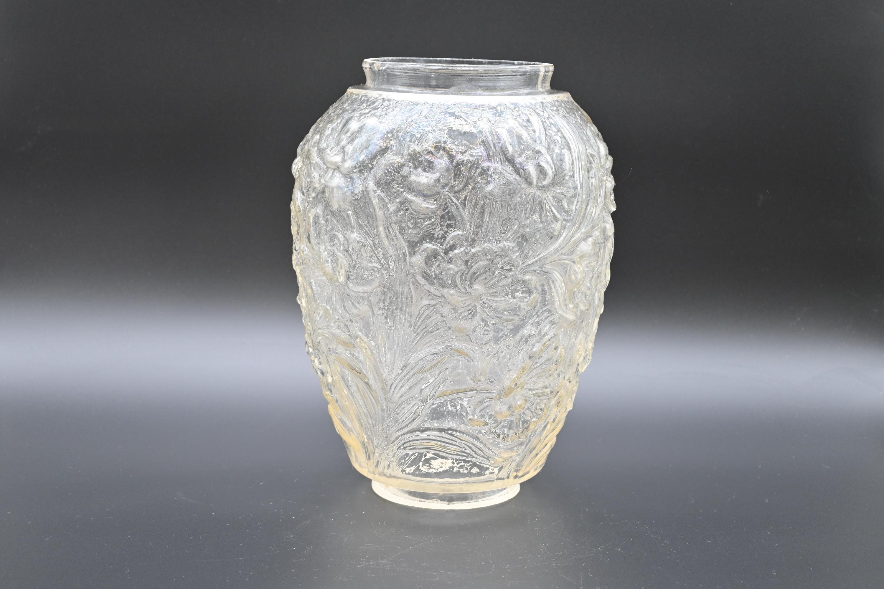 Vintage Art Deco Clear Glass Embossed Floral Lamp Base Globe Ceiling Light Fixture Pendant
