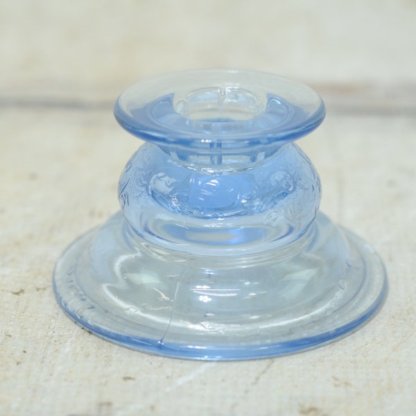 Vintage . Blue Indiana Glass Madrid Blue Candle Stick Holder Taper CandleI