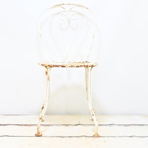Antique French Country Metal Chair Garden Chair Bistro Chair Pierced Metal Seat #4