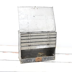 Antique Metal Case Flat Parts Tool Drawers Metal 5 Drawer Cabinet Chest Box