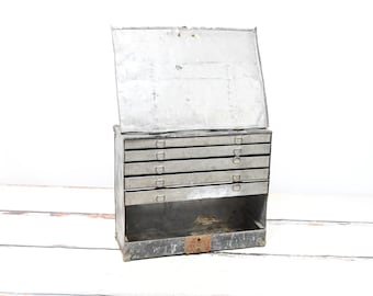 Antique Metal Case Flat Parts Tool Drawers Metal 5 Drawer Cabinet Chest Box