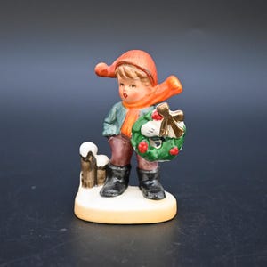 Vintage Napcoware Boy Standing Near Fence With Wreath and Gold Bow X-8366 Napco Japan