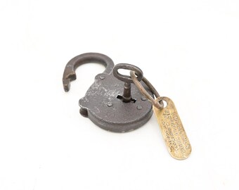 Antique Corbin Ironclad 6 Lever Padlock Skeleton Key 1914 Brass Owners Tag