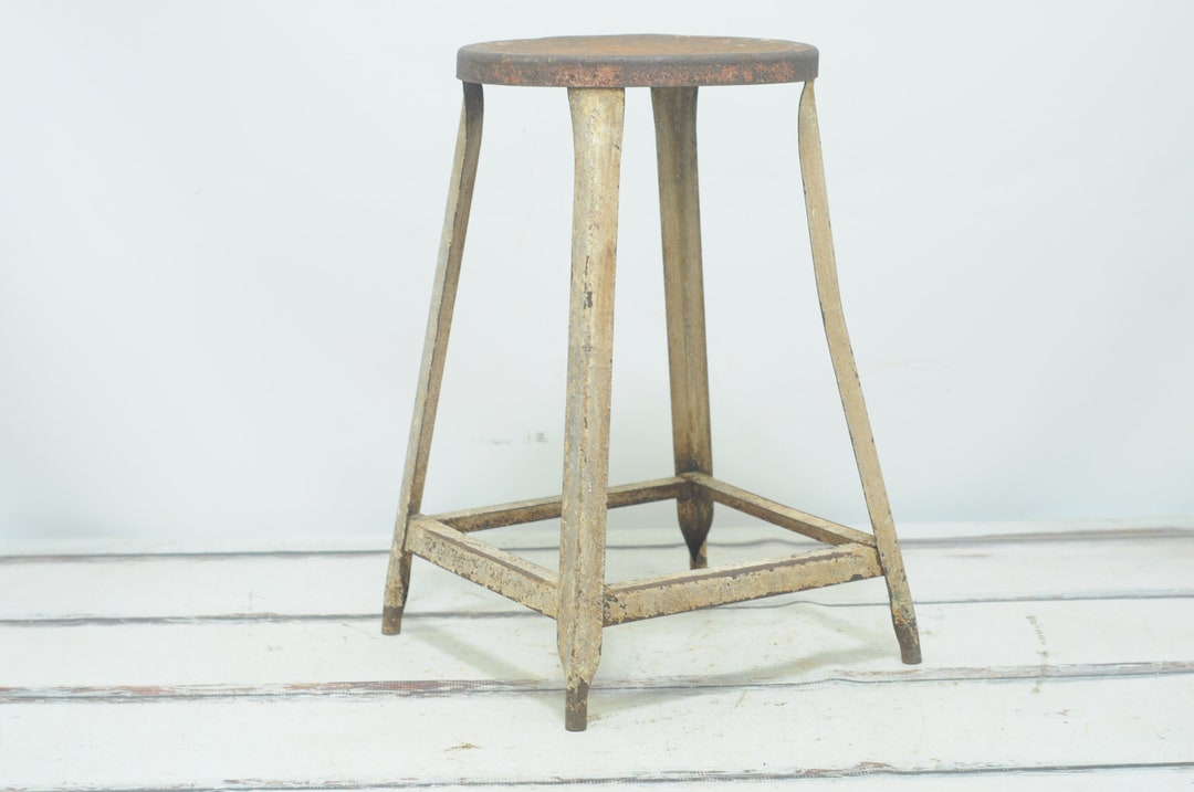 Vintage . Cream Color Metal Kitchen Stool Step Stool Metal Stool Chippy