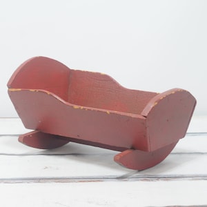 Vintage Red Wood Baby Doll Bed Toy Doll Cradle Handmade Wood Doll Bed Rocker Bear Cradle Bed