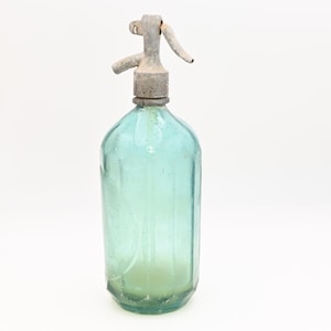 Antique . Vintage Aqua Blue Romanian Seltzer Soda Bottle 12 sided #8