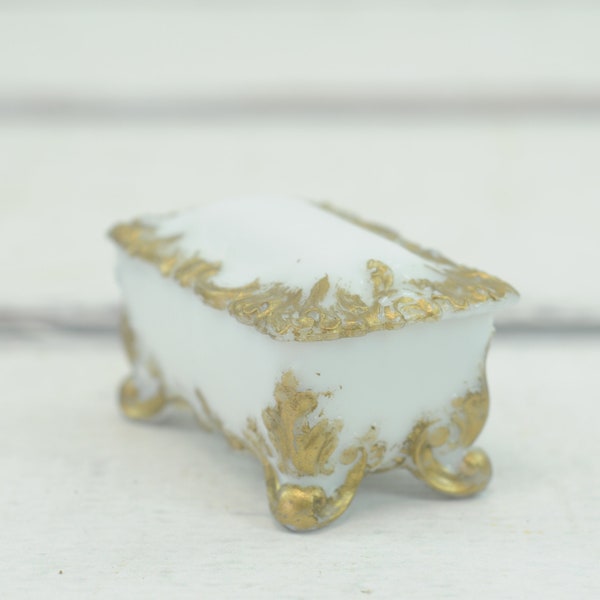 Antique Milk Glass With Gold Scroll Highlights Vanity Jar Vanity Box Trinket Box Glass Bowl Decorative