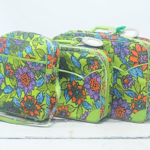 Vintage Set Of 3 MidCentury Stratolite Suitcases Flower Canvas Travel Cases Good Cond.Retro Flower Suitcases Boho Suitcase