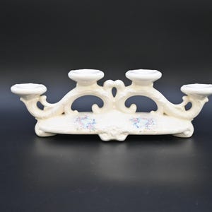 VTG Holland Mold White 4 Point Candle Stick Holder Candelabra Ceramic Porcelain
