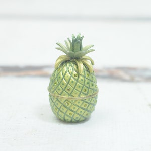 Vintage Bejeweled Enameled Fruit Trinket Box Pineapple Ring Box Hinged Pineapple