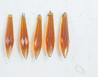 5 Antique ./ Vintage Art Deco Crystal Amber Spear Prisms Czech Chandelier Crystals Jewelry Making #10