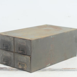Vintage 1920s  Las-Stik Tube Patch Cabinet Metal Four Drawer Store Display Box Metal Box Industrial Metal Decor Advertising Ohio +