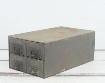 Vintage 1920s  Las-Stik Tube Patch Cabinet Metal Four Drawer Store Display Box Metal Box Industrial Metal Decor Advertising Ohio +
