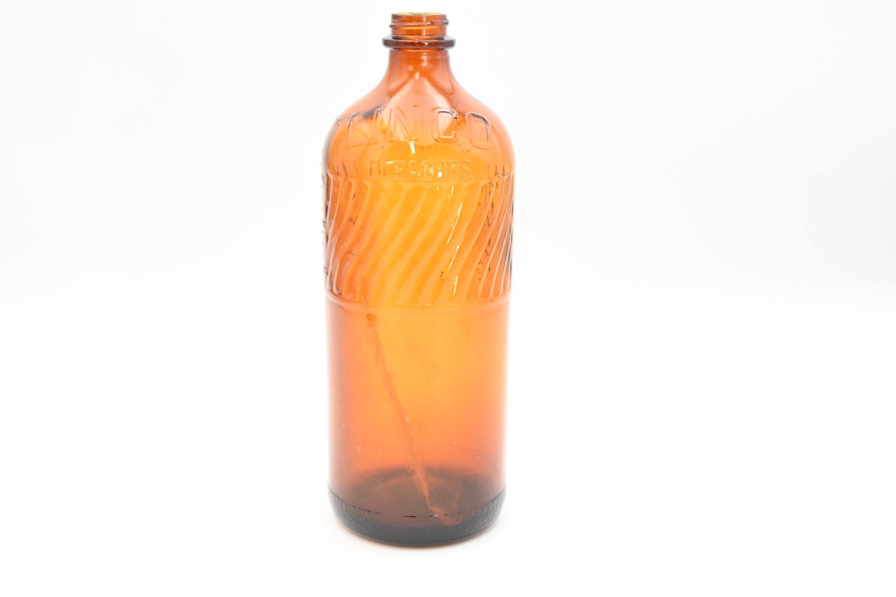 Vintage Linco Bleach Embossed Brown Amber Glass Bottle 32 Oz Circa
