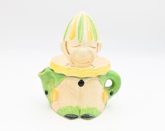 ヴィンテージ 日本製 リーマー ジューサー ピッチャー ハンドペインテッド セラミック イエローグリーン モンキー ピエロ