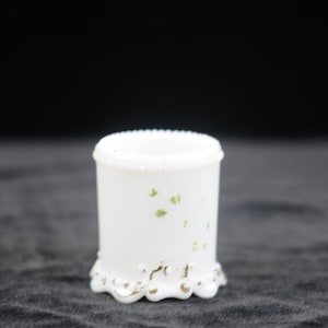 Antique . Vintage Milk Glass Toothpick Holder Footed Ruffled Base And Beaded Rim +