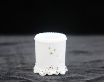 Antique . Vintage Milk Glass Toothpick Holder Footed Ruffled Base And Beaded Rim +