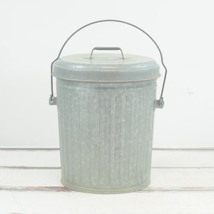 Medium . Vintage Zinc/Galvanized Trash Can Waste Can Waste Receptacle Kitchen Bathroom Industrial Decor PageScrappers +