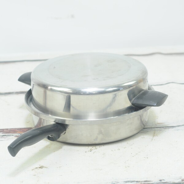 Vintage Stainless Steel Kitchen Craft By Wear Ever Cookware 3 Ply 11" Deep Fry Pan Skillet With Lid Egg Poaching Insert