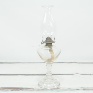 Antique . Vintage Glass Oil Lamp Stacked Glass Base Hurricane Glass