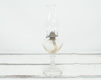 Antique . Vintage Glass Oil Lamp Stacked Glass Base Hurricane Glass