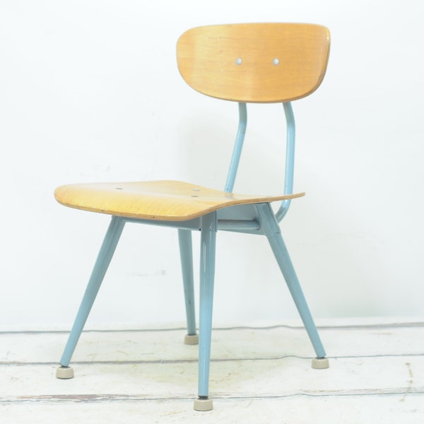 Vintage 1960's American Seating Bent Wood and Blue Metal Desk Chair School Chair Industrial Metal Good Condition +