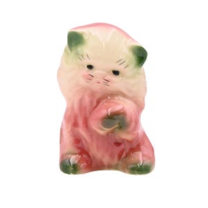 Maceta vintage de los años 40 con forma de pata de gatito en relieve, de cerámica Shawnee, color rosa y verde.