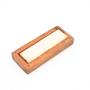 Vintage . White Sharpening Stone  Honing Stone  Arkansas Stone in Wood Box Knife Axe Blade Instrument Sharpening Stone