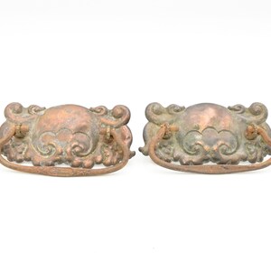 2 Antique Ornate Victorian Metal Brass? Drawer Pulls Decorative Drawer Handles