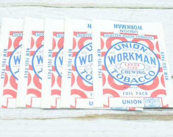 union workman chewing tobacco for sale Vintage . 5 NOS 1930s Union Workman Chewing Tobacco Advertising Tobacco Bag  Heavy Paper Packaging +