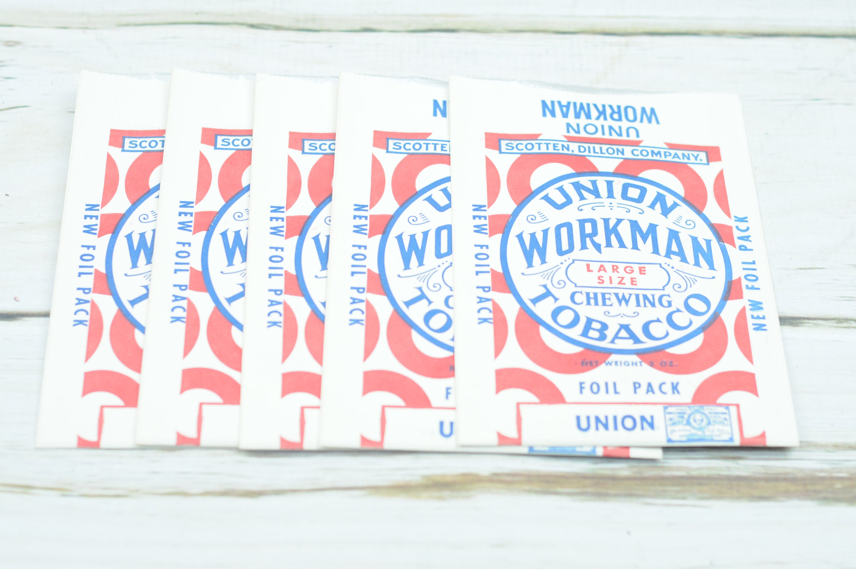 Vintage . 5 NOS 1930s Union Workman Chewing Tobacco Advertising