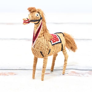 Vintage Coir Coconut Fibre Handmade Decorative Table Top Horse Yarn Saddle