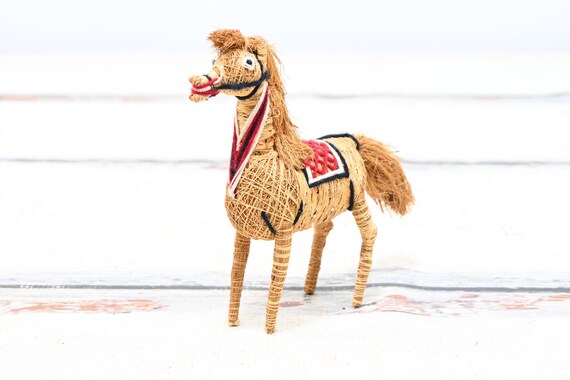 Vintage Coir Coconut Fibre Handmade Decorative Table Top Horse Yarn Saddle