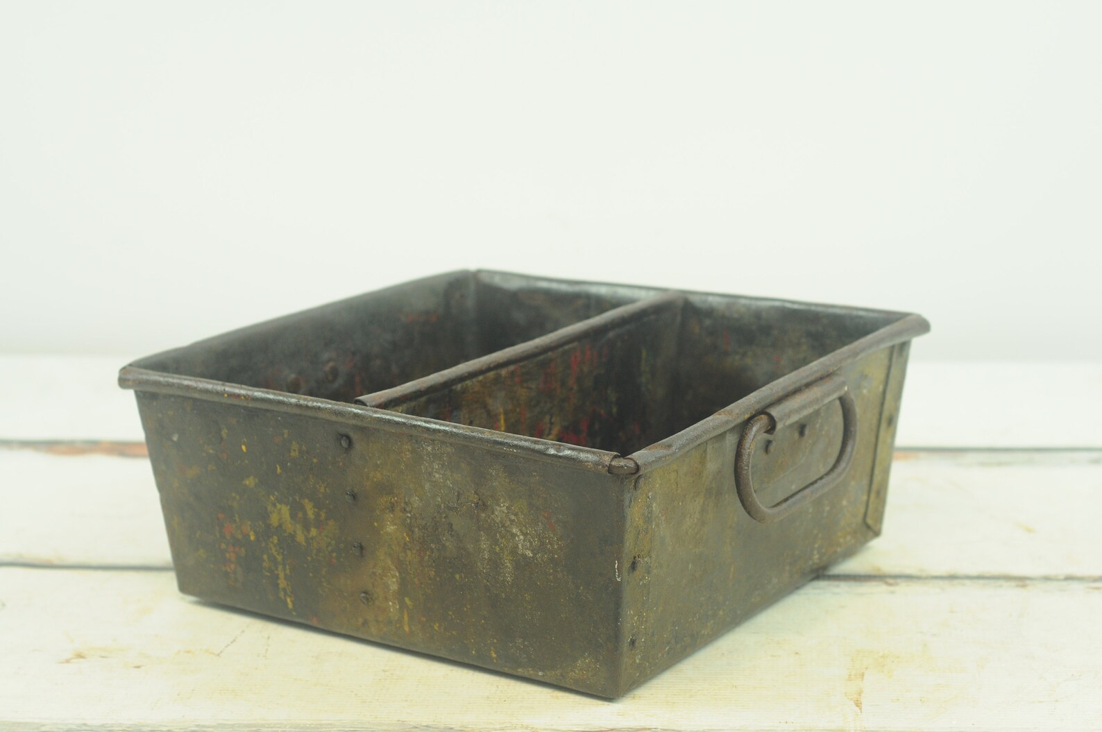 Vintage . Zinc Galvanized Metal Nail Bin Divided Vintage Heavy Etsy