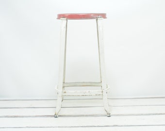 Vintage . Red and White Cosco Midcentury Stool Kitchen Stool Industrial Stool #3