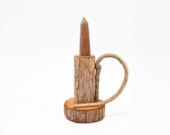 Vintage Birch Wood & Grapevine Branch Rustic Taper Candle Holder Primitive Decor