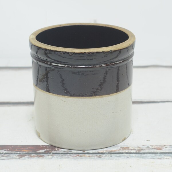 Vintage Stoneware Crock Vintage Crock Stoneware Crock Salt Cellar Utensil Holder 7.5"H x 7.75"D