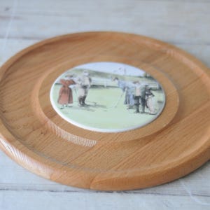 Retro . Wood and Tile Cutting Board Cheese Tray Cornwall Made In USA Golf Scene