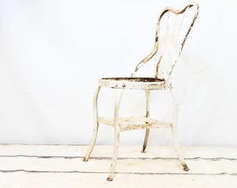 Vintage 1940's Heavy Steel Chair Industrial Metal Steampunk White Chippy Chair