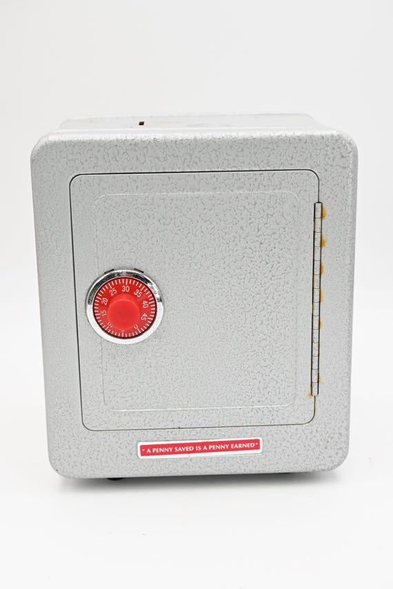 80’s Mutual of Omaha ビンテージ 貯金箱 アドバタイジング Vintage .metal Combination Alarm/lock Sound A Penny Saved is A