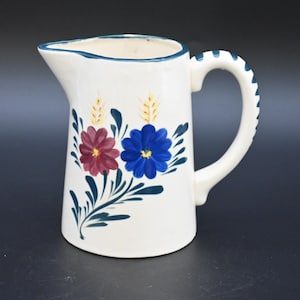 Vintage kan aardewerk keramiek handgeschilderd bloemdessin geglazuurd interieur kleine kan kan melkkan siroopkan