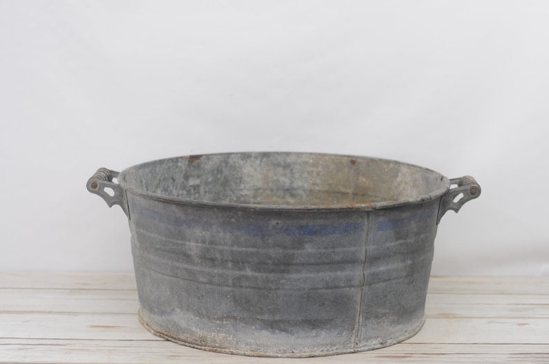 Galvanized Tub Wash Tub Bucket Galvanized Metal Mop Bucket Pail Blue Stripe