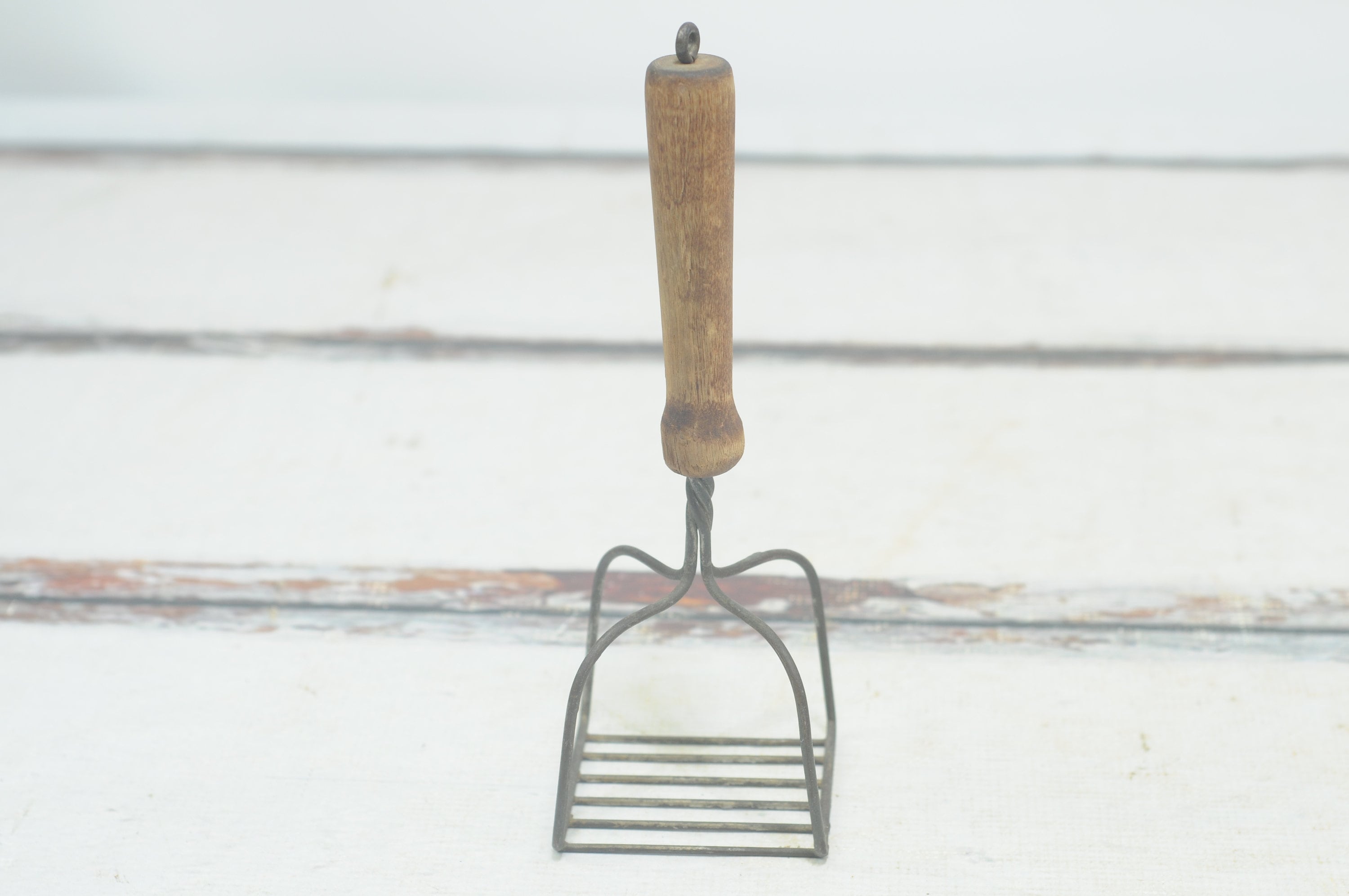 Vintage Hand Held Potato Peeler Wood Handle Tempered Grandma's