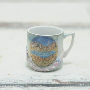 Vintage Porcelain Souvenir Cup Mount Rushmore South Dakota Badlands Japanese Dragon Hand Painted Across Front