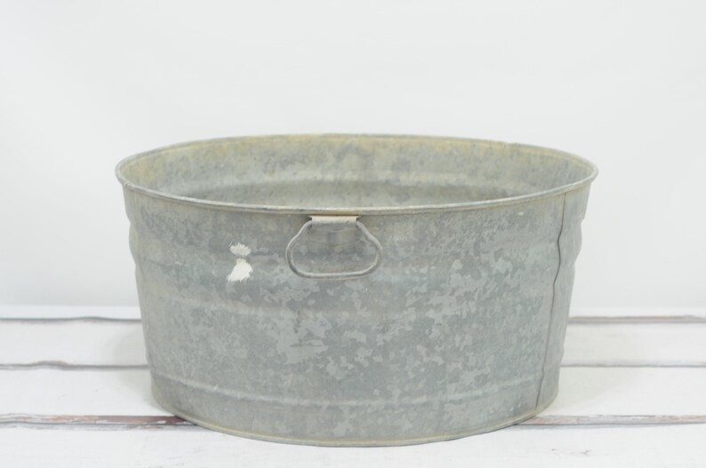 Galvanized Tub Wash Tub 3 Washtub Wheeling Bucket Metal Handle Galvanized Garden Planter Photo Prop 2 image 6