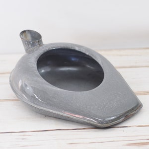 Antique . Gray Graniteware Bed Pan Urinal Pot Grey Speckled Graniteware Enamelware