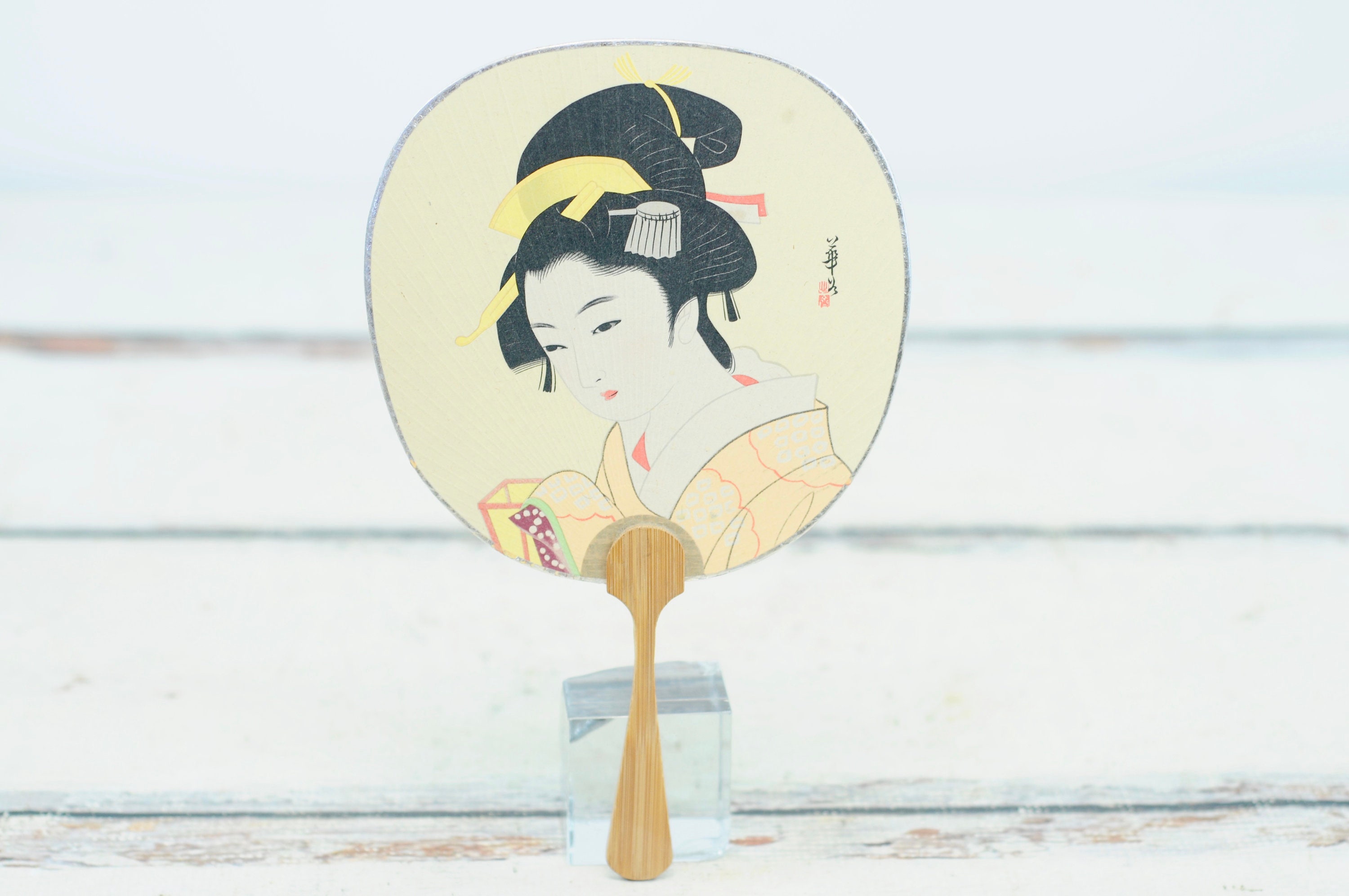 Vintage .japanese Geisha Girl Hand Fan Heavy Paper Bamboo Handle Asian  Japanese Decor - Etsy, image size:3000x1993