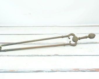 Antique 1800s Brass and Wrought Iron Fireplace Tool 28" Tongs Ember Grabbers